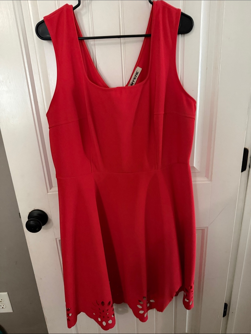 Mystic Red Sleeveless Fit-and-Flare Dress with Cutout Hem